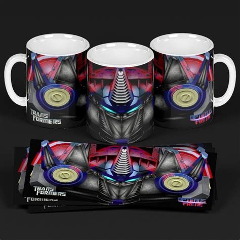 three coffee mugs with designs on them and some candy bar wrappers next ...