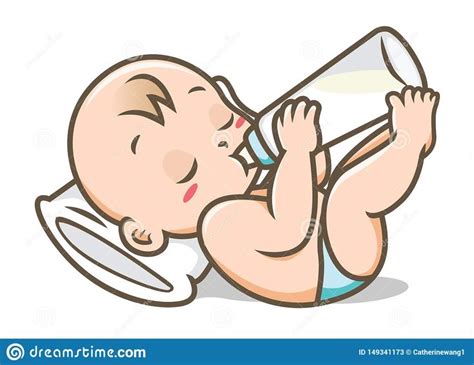 Baby Drinking Milk from Bottle Vector Illustration Stock Vector ...