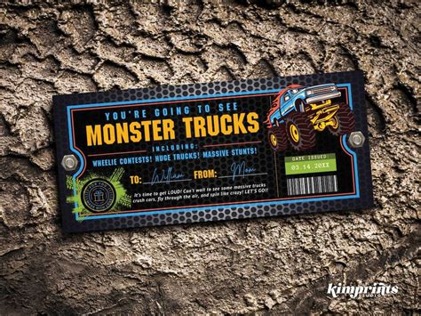 Monster Truck Show Ticket, Monster Truck Gift Idea, Surprise Monster Truck Rally, Monster Jam ...