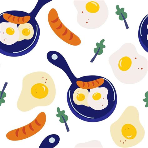 Seamless pattern with scrambled eggs Vector morning breakfast seamless ...