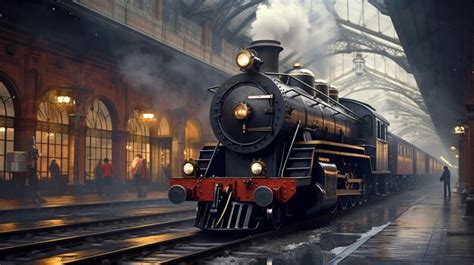 Premium AI Image | Vintage steam train and the track at the railway station