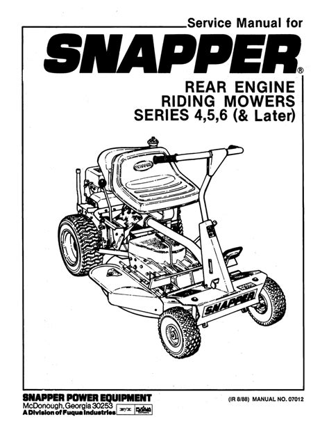 Snapper Riding Lawn Mower User Manual