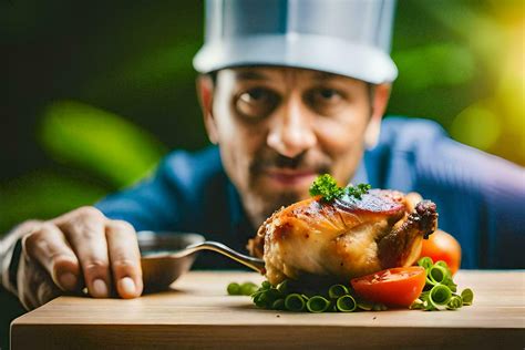 a chef holding a chicken on a cutting board. AI-Generated 32584431 Stock Photo at Vecteezy