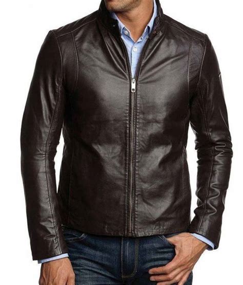 Men's Simple Look Slim Fit Dark Brown Leather Jacket - Jackets Creator