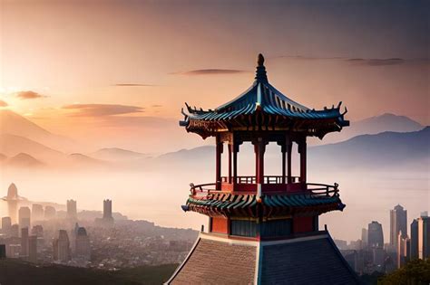 Premium AI Image | a pagoda with a beautiful sunset in the background