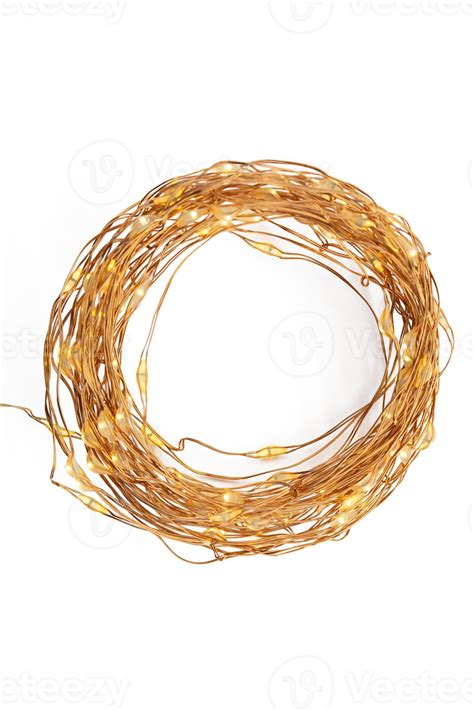 Twisted copper LED garland on white isolated background. Holiday ...