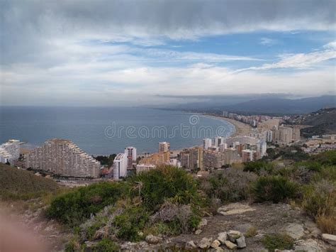 Cullera bay stock image. Image of skyline, spain, beach - 150978917