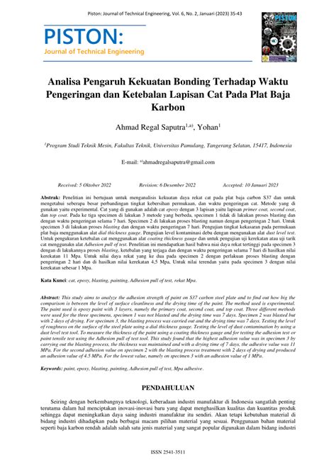 (PDF) Analisa Pengaruh Kekuatan Bonding Terhadap Waktu Pengeringan dan Ketebalan Lapisan Cat ...