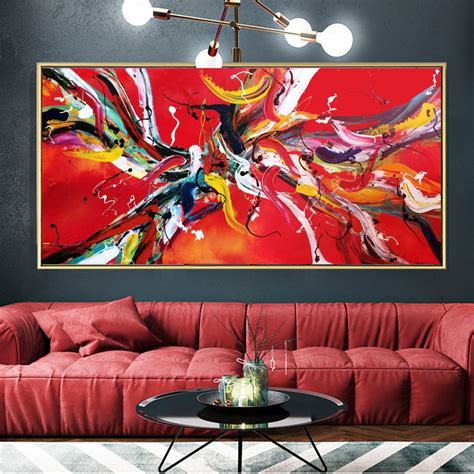 SELFLESSLY Pop Art Red Line Canvas Print Abstract Painting Wall Art Pictures For Living Room ...