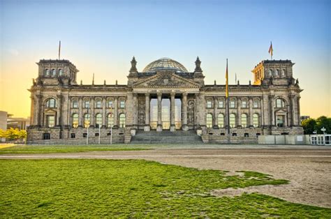 German Reichstag Building During The Sunrise, Berlin, Germany Stock ...