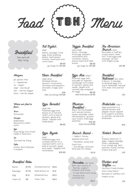 Menu at The Bake House cafe, Runcorn