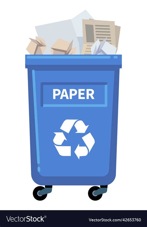 Paper recycling trash can blue container Vector Image