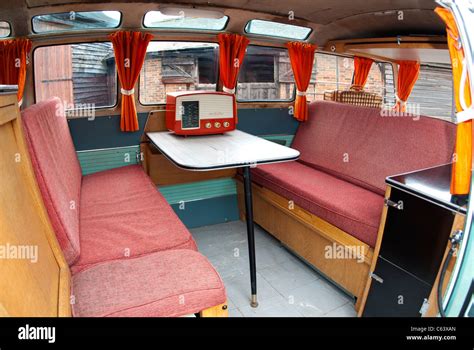 Classic VW Volkswagen Spit Screen 21 window camper van interior seats Stock Photo: 38195213 - Alamy