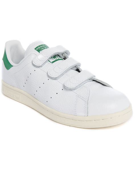 Adidas originals Stan Smith Velcro White Embossed Leather Sneakers in White for Men | Lyst