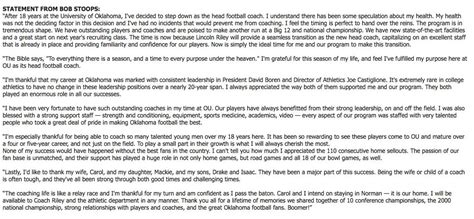 Bob Stoops Releases Statement Saying Retirement Wasn't Health Related ...