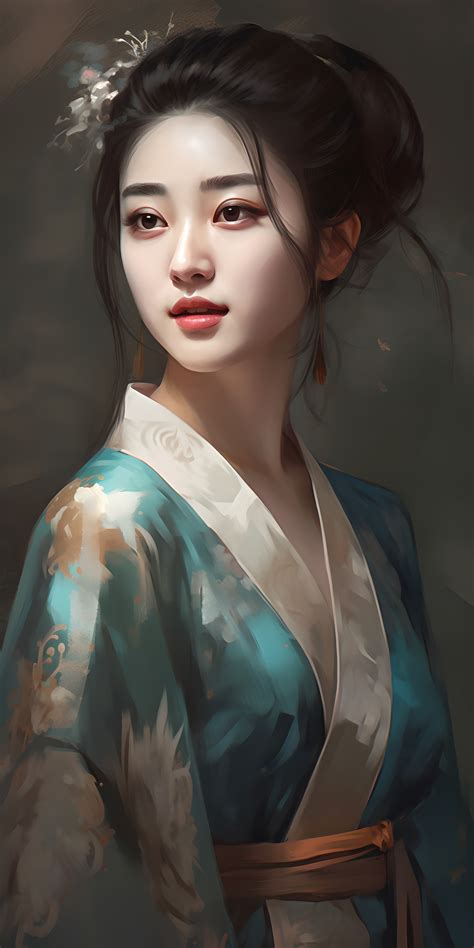 A digital painting of a beautiful chinese girl standing and posi... - Arthub.ai