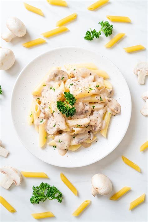 Penne Pasta Carbonara Cream Sauce with Mushroom Stock Image - Image of cream, food: 168604647
