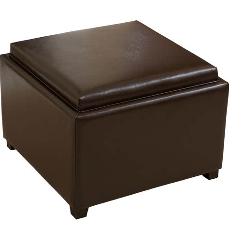 Noble House Wellington Brown Leather Tray Top Ottoman-236670 - The Home Depot