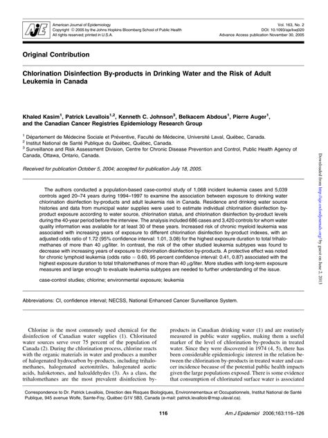 (PDF) Chlorination Disinfection By-products in Drinking Water and the ...