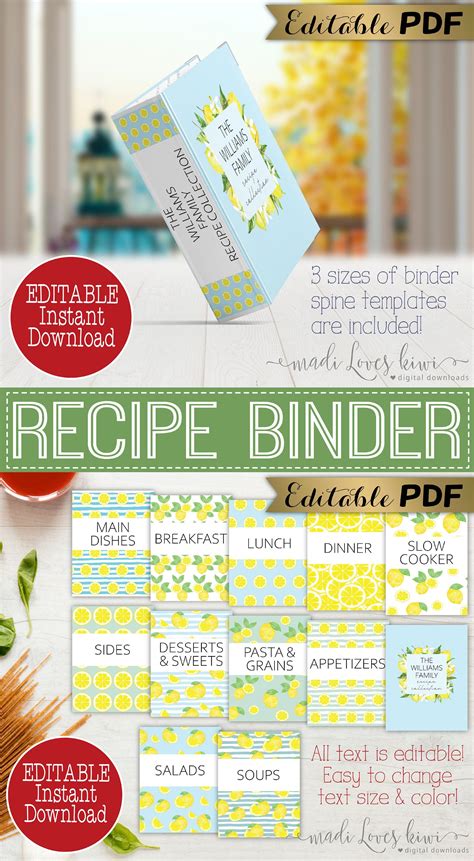 Editable recipe book template printable lemon binder cover etsy – Artofit