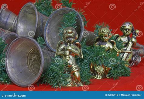 Gold Musical Angels and Horns on Red Background Stock Photo - Image of musical, green: 22080918