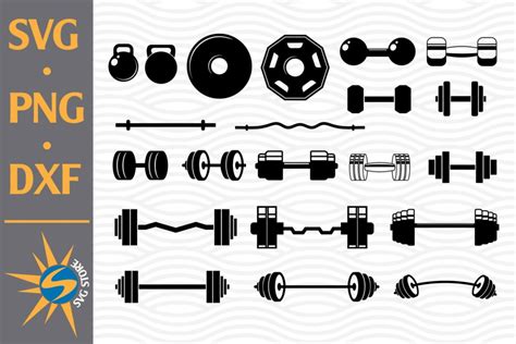 Barbell Silhouette SVG, PNG, DXF Digital Files Include - Crella