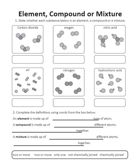 Mixtures Elements And Compounds Worksheets