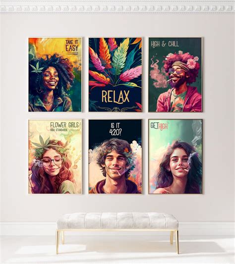 Set of 6 Happy Weed Relaxed I Cannabis Leaf I Creative People, Digital ...