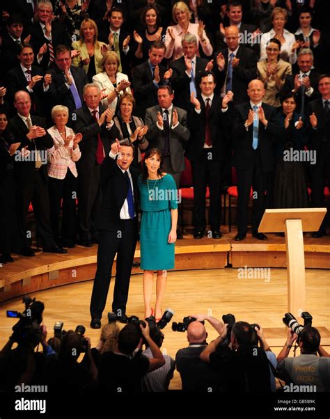 Conservative Party leader David Cameron with his wife Samantha after ...