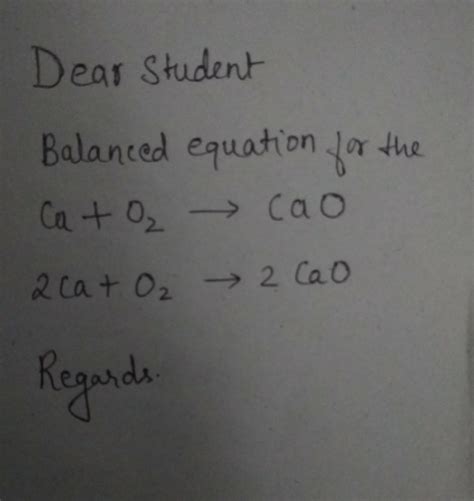 BALANCED EQUATION FOR THE CHEMICAL REACTION CALCIUM + OXYGEN GIVEN RISE ...