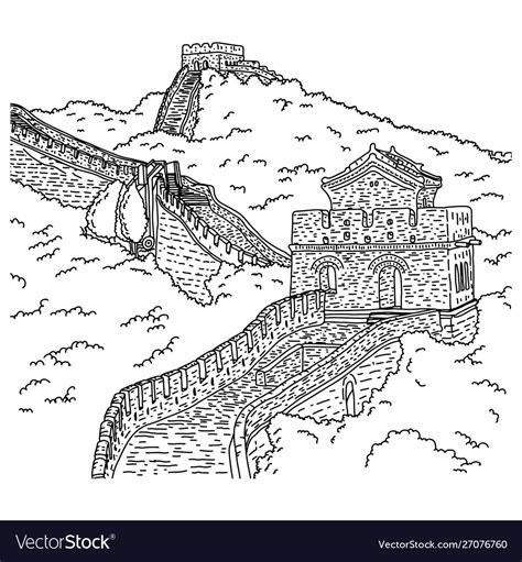 Great wall china sketch doodle Royalty Free Vector Image