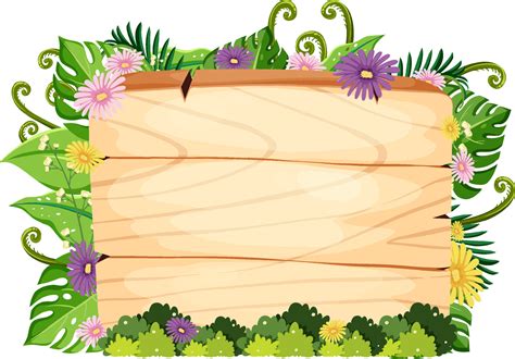 Nature frame wooden board with leaves and flowers 10959544 Vector Art at Vecteezy