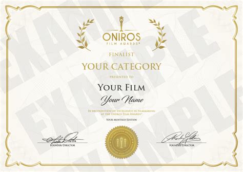 Finalist Certificate - Oniros Film Awards® - New York