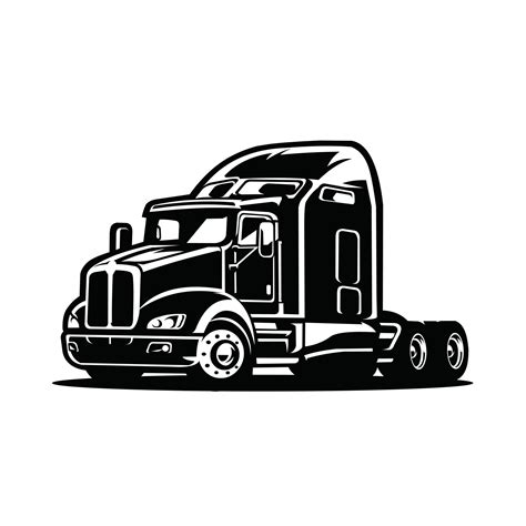 Big rig semi truck 18 wheeler monoschrome side view vector isolated on ...