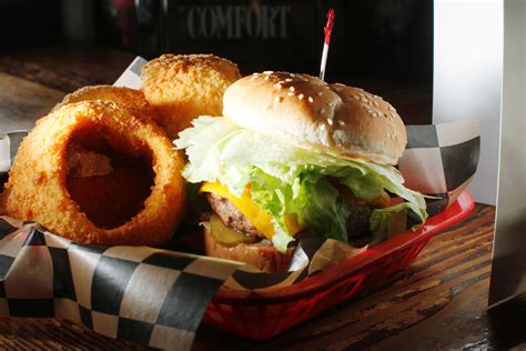 World Famous Huey Burger with Hand Battered Onion Rings! | Menu Items | Pinterest | Onion rings ...