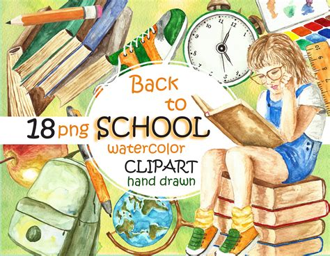 Back to School Clipart Watercolor. School Clip Art Images Hand - Etsy