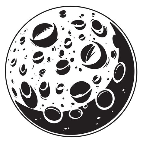 planet moon hand drawn illustration with a crater hole, black white space outline vector 5429557 ...