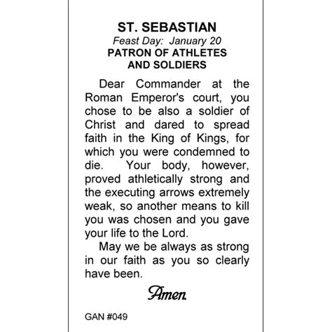 St. Sebastian Prayer Card | Gannon's Prayer Card Co.