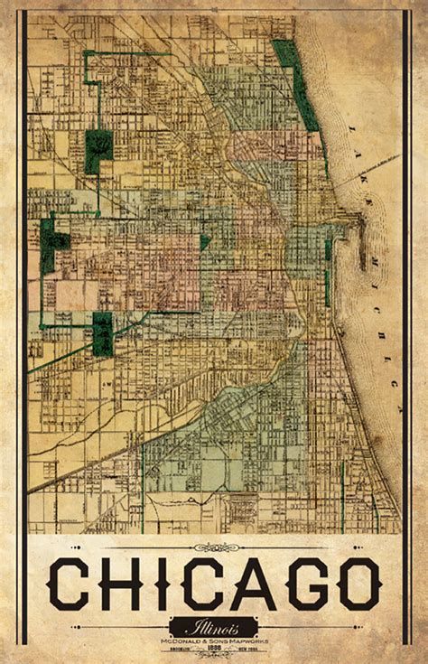 Chicago Vintage Remixed Map – LOST DOG Art & Frame