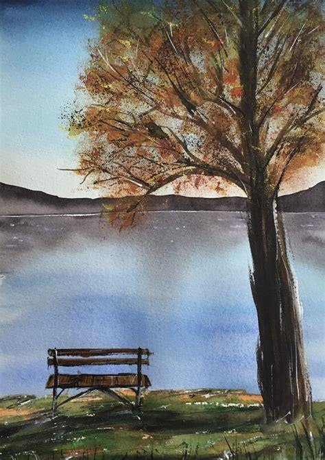 Autumn lake scene : r/Watercolor