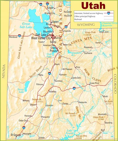 Utah state highway map - Ontheworldmap.com