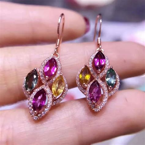 natural color tourmaline stone drop earrings 925 silver Natural gemstone earring women fashion ...