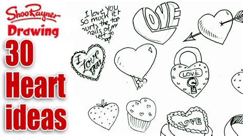 How to draw 30 different Valentines Hearts - YouTube