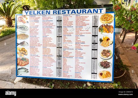 Yelken restaurant outdoor menu with prices on dishes hi-res stock ...