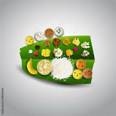 south Indian traditional wedding food served on banana leaf. Vector ...