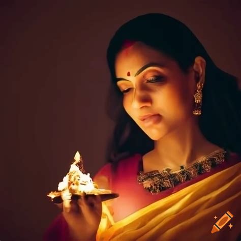 Indian woman holding a sacred idol on Craiyon