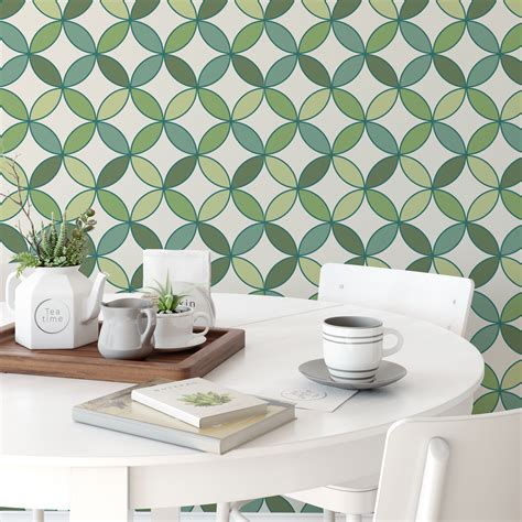 Retro Geometric Wallpaper, Mid Century Modern Decor, Interior Design, Green Vintage Wallpaper ...