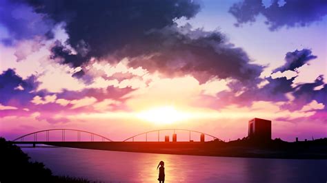 anime, Sunset, River, Sky, Clouds Wallpapers HD / Desktop and Mobile Backgrounds