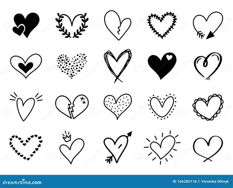 Doodle Love Heart. Loving Cute Hand Drawn Sketched Hearts, Doodle ...