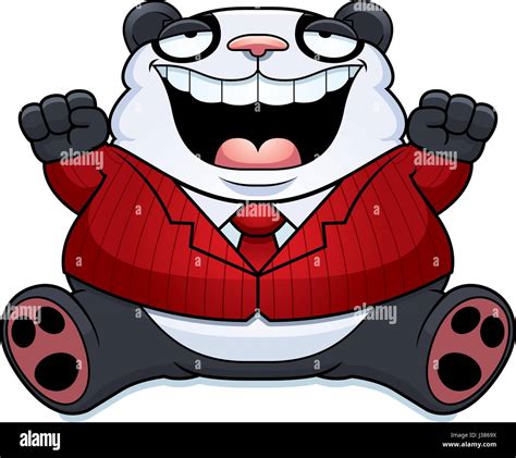 A cartoon illustration of a fat panda bear in a suit smiling and sitting Stock Vector Image ...